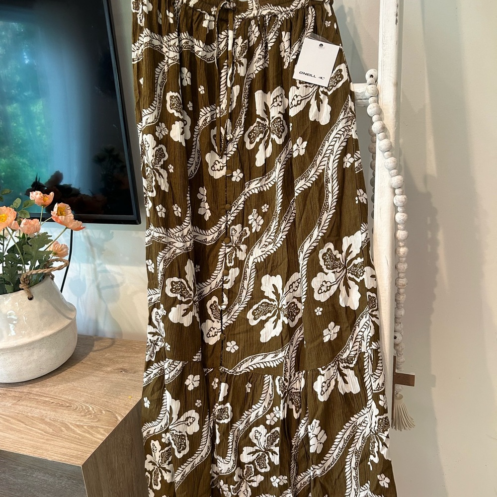 Olive Floral Maxi Skirt